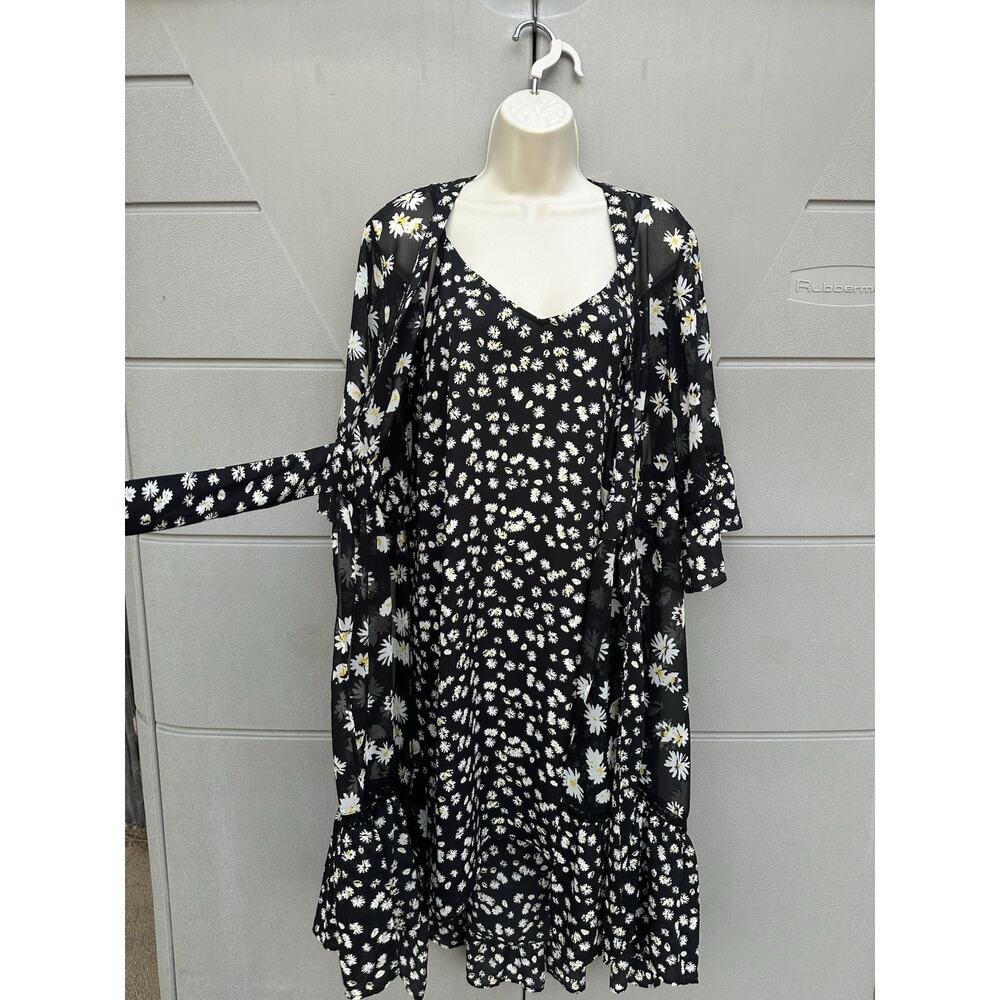 CAbi Daisy Print 2 Piece Chiffon Dress/Duster Wrap Black & White Sz L COTTAGE - Picture 4 of 16